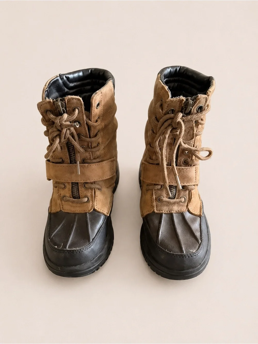 Polo Ralph Lauren Duck Boots Toddler Boys Size 13.5 Brown Black Lace Up